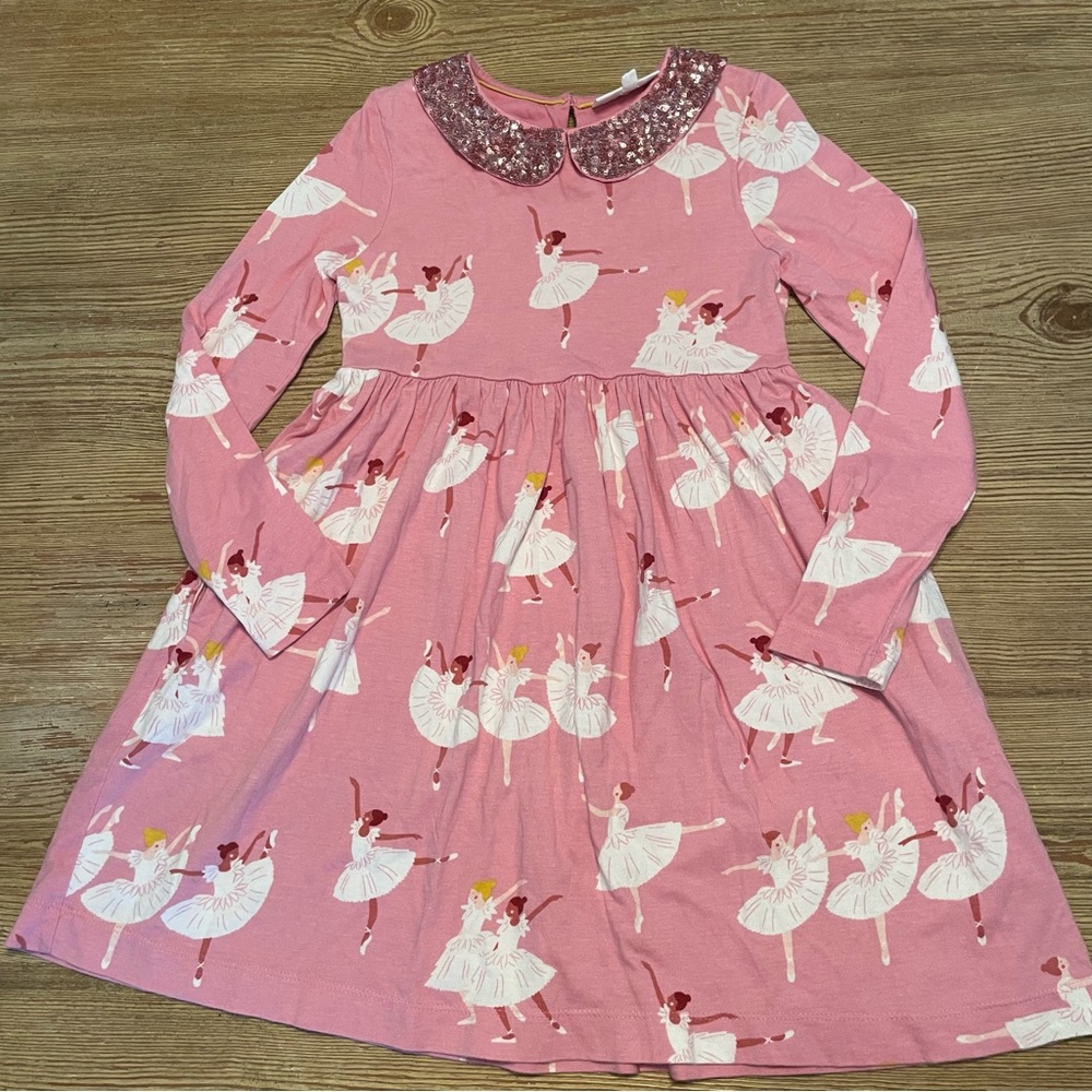 Mini Boden Pink Ballerina Dress with Sequin Collar